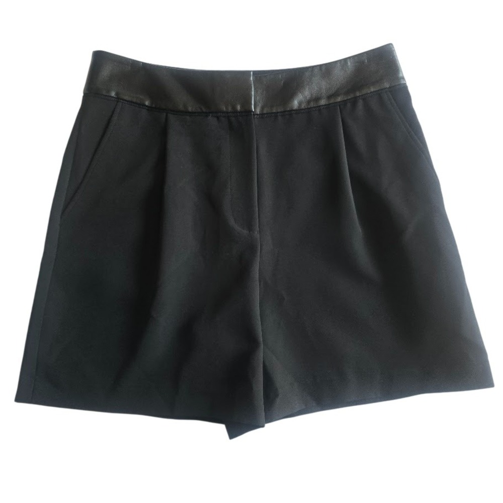 Milly Pleated Shorts Womens 6 Black Faux Leather Trim Edgy Contemporary Academia